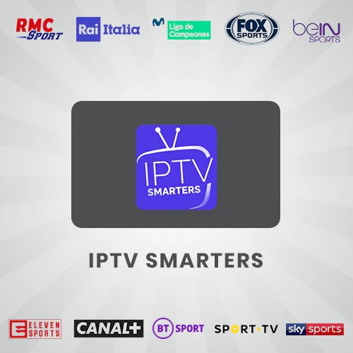 Image showing the IPTV Smarters Pro subscription package for 12 months, featuring a sleek design and prominent branding.